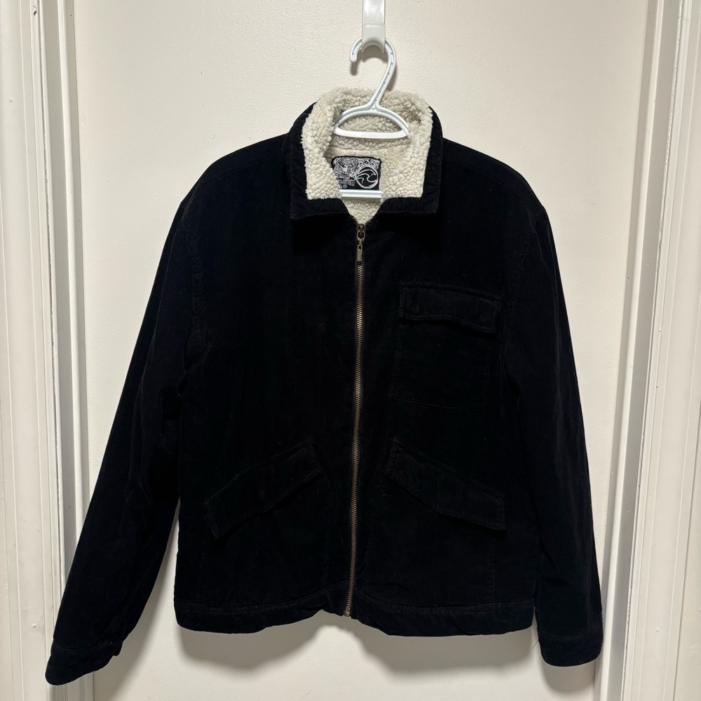 Ocean Current Black Sherpa-Lined Jacket corduroy size small men’s full zipper